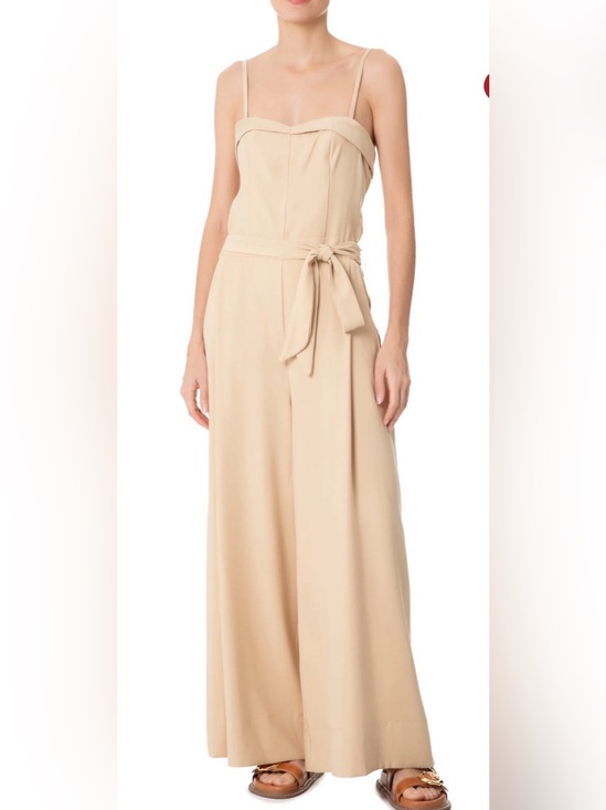 FARM Rio Pants - FARM Rio Cream-Beige Wide-Leg Sleeveless Jumpsuit with Waist Tie